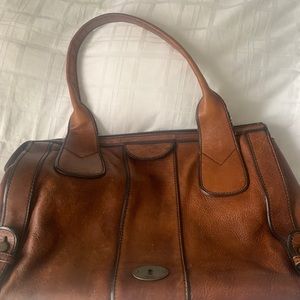 Fossil bag brown leather tarnished gold hardware
